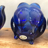 3 vases en verre bleu