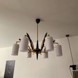 Lustre en laiton et teck