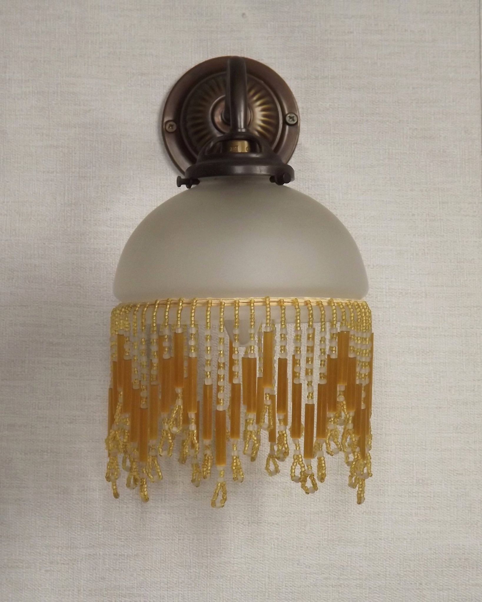 French Vintage Bronze Effect Single Wall Light Opaque Beaded Glass Shade