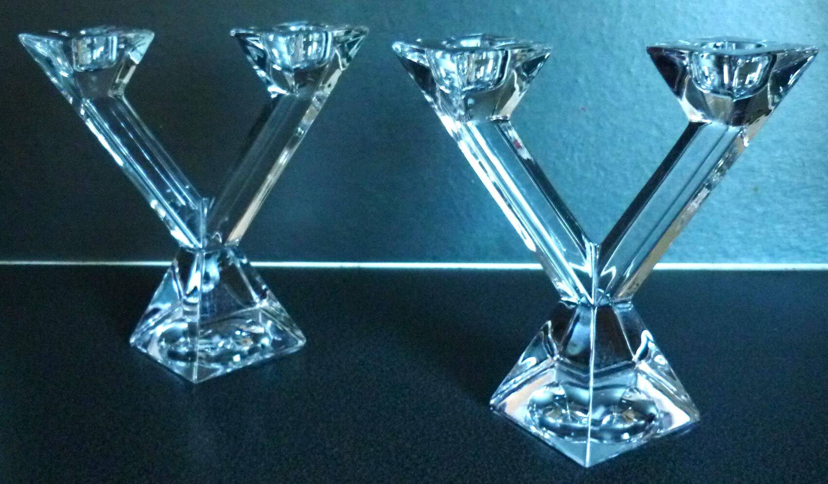Pair of candlesticks, candelabra, crystal signed Villeroy & Boch, design and chic