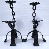 Pair of brutalist 60s metal chain candle holders
