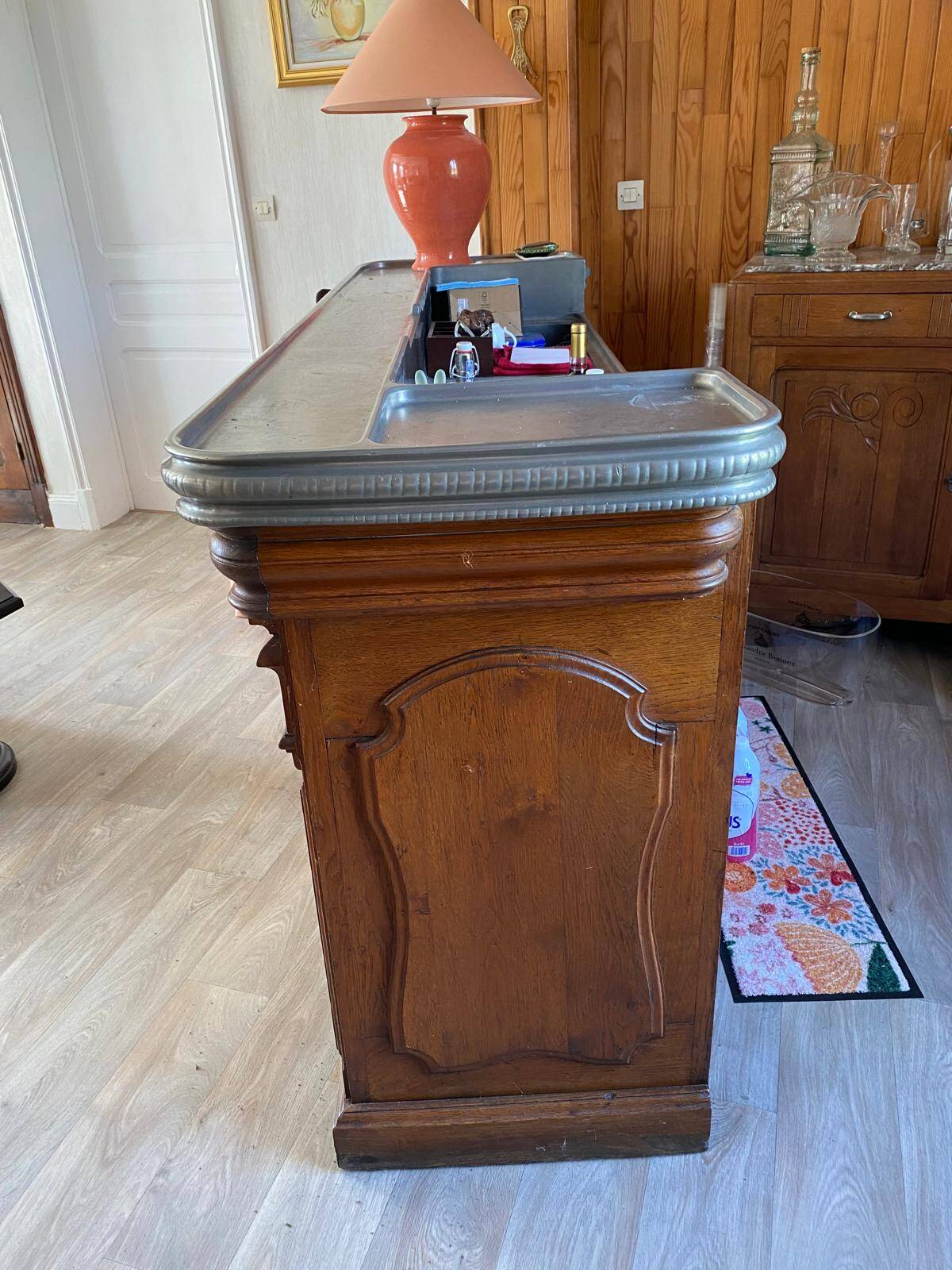 Comptoir Bar en étain 2 mètres - avec facture de 1923