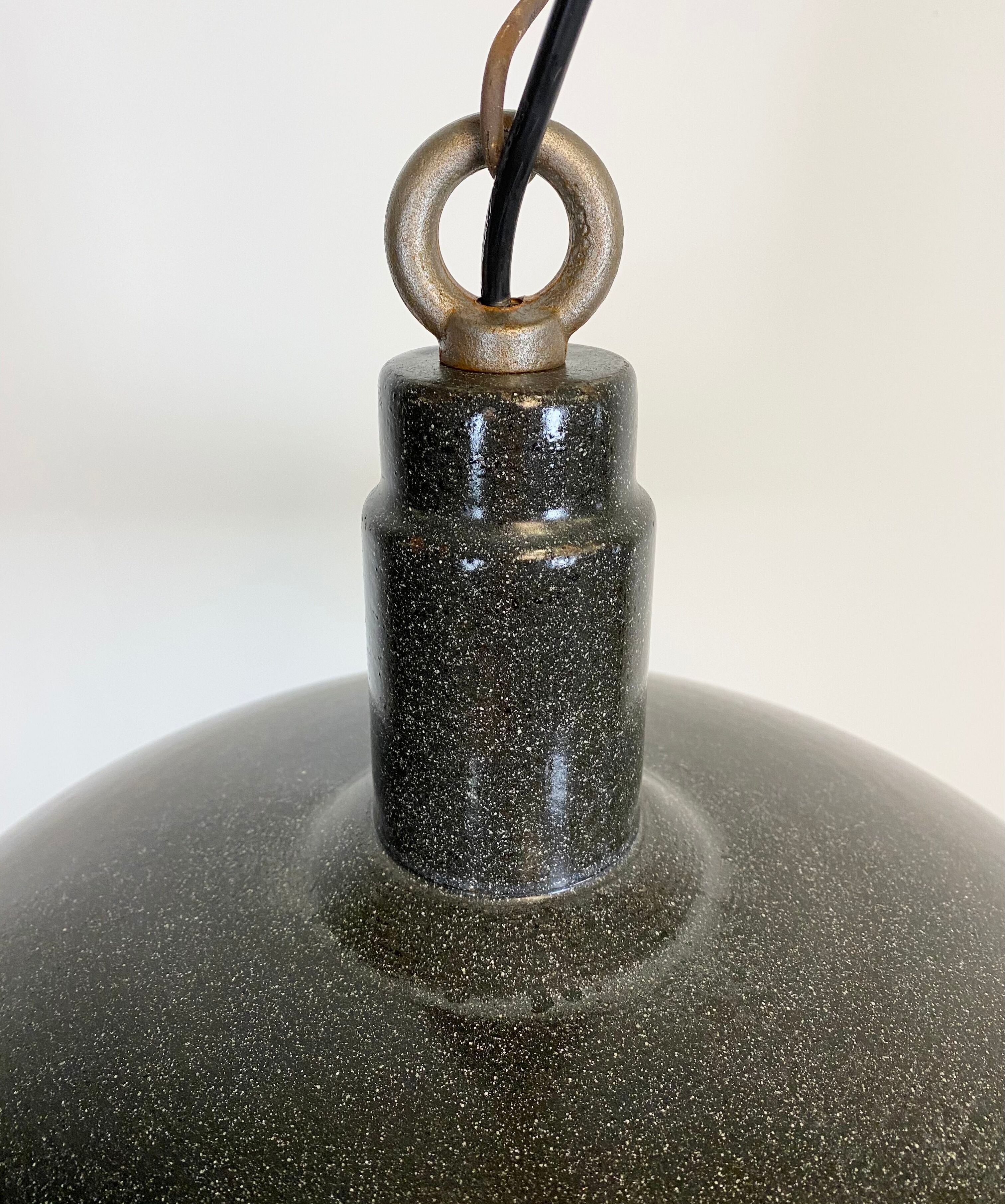 Vintage industrial dark grey enamel hanging light, 1950s