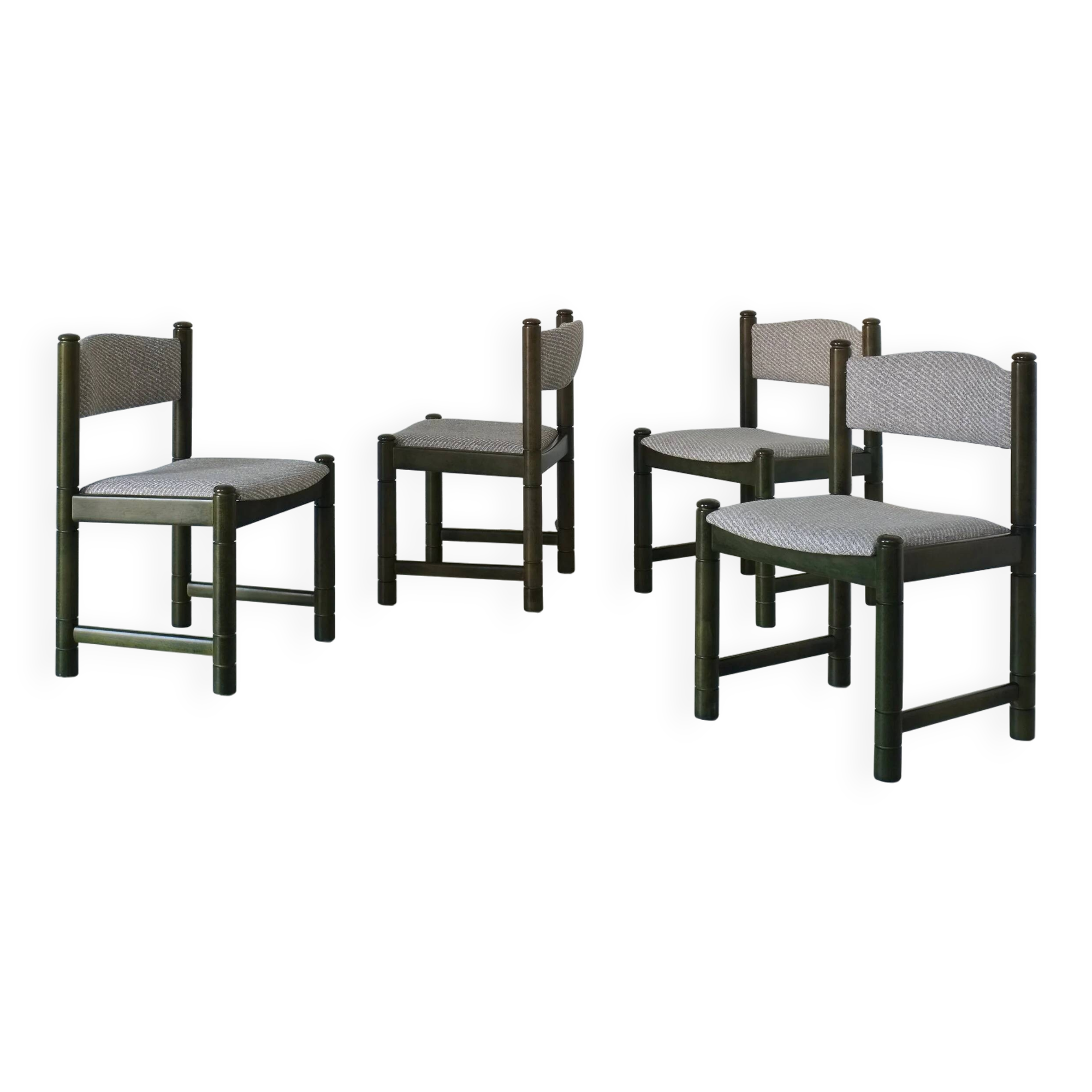 4 green carved wooden chairs | Scandinavia | 1960s
