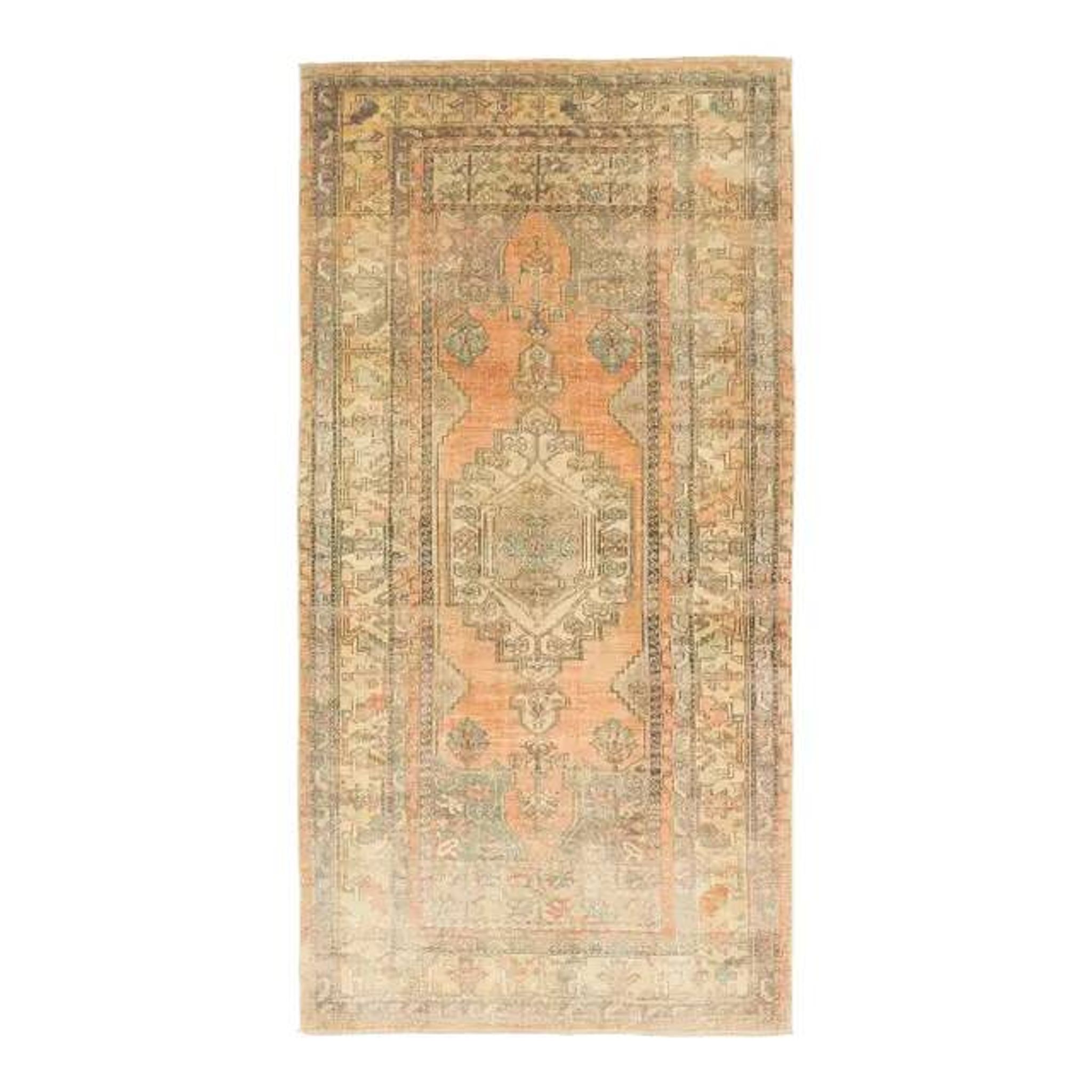 Vintage Turkish Oushak Handmade Wool Cotton Orange Area Rug 124x251