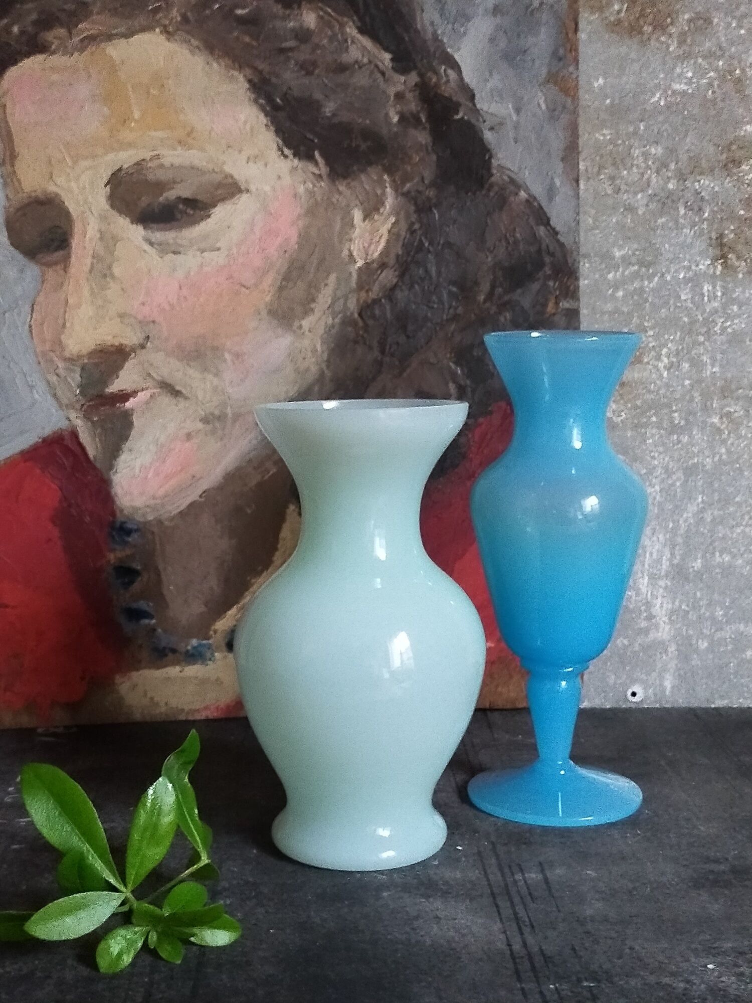 Duo de vases en opaline d'Italie vintages