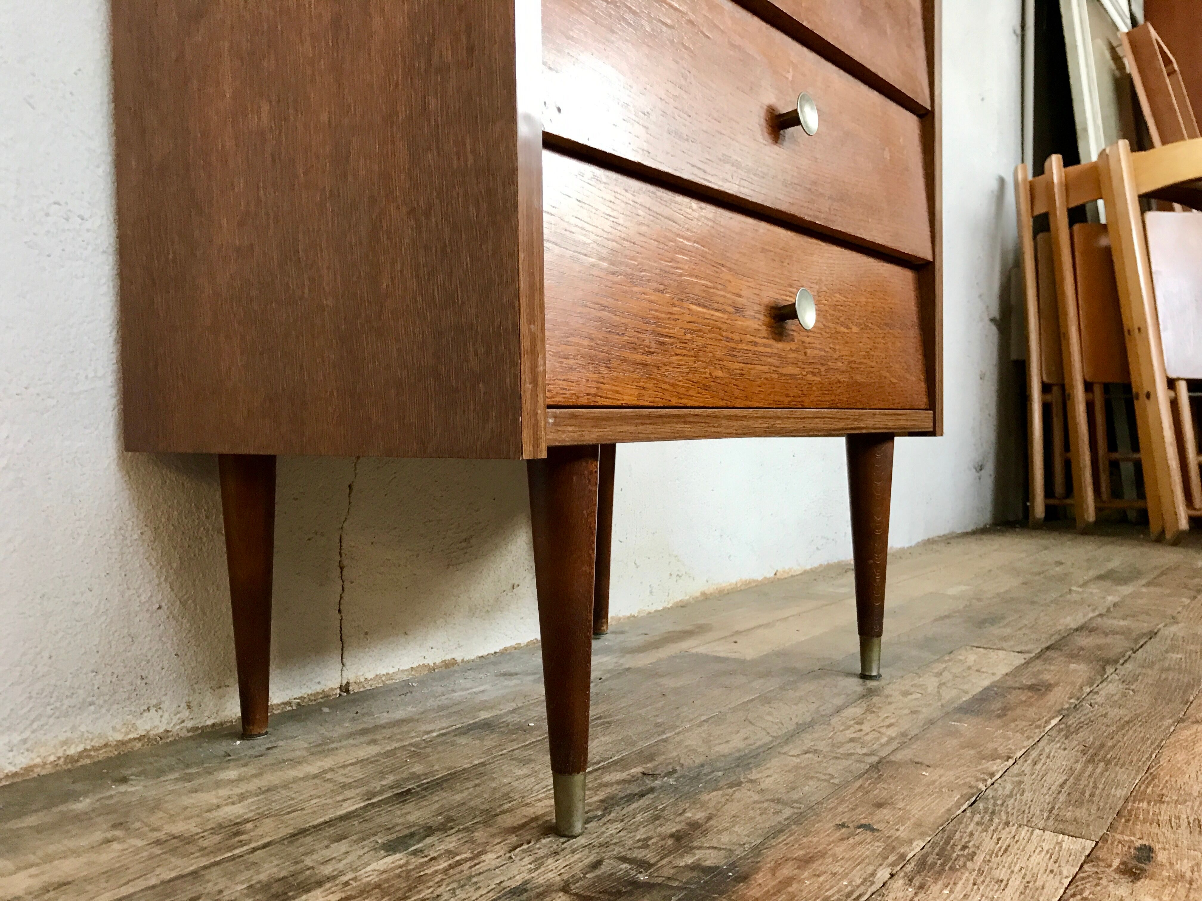 Vintage chest of drawers spindle feet oak 1960