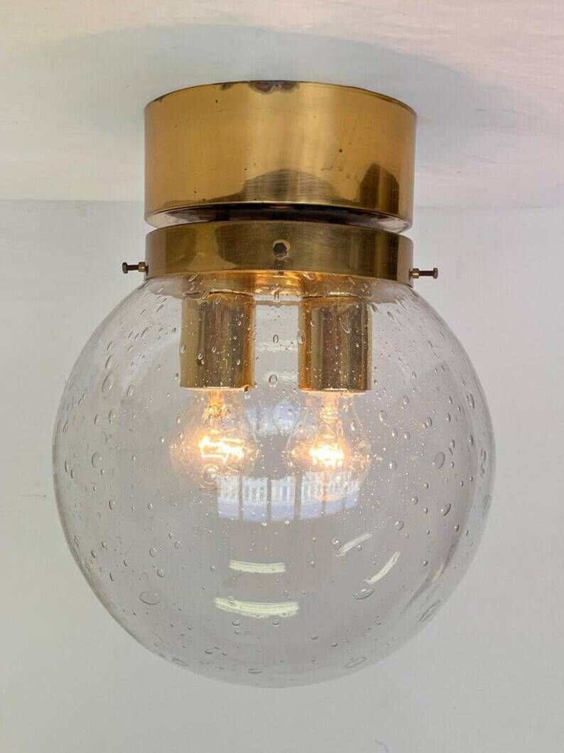 XXL Art Glass and Brass Ceiling Light, flushmount by Kamenicky Senov - 10pcs