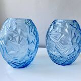 Paire de vases Art Déco en pâte de verre bleue