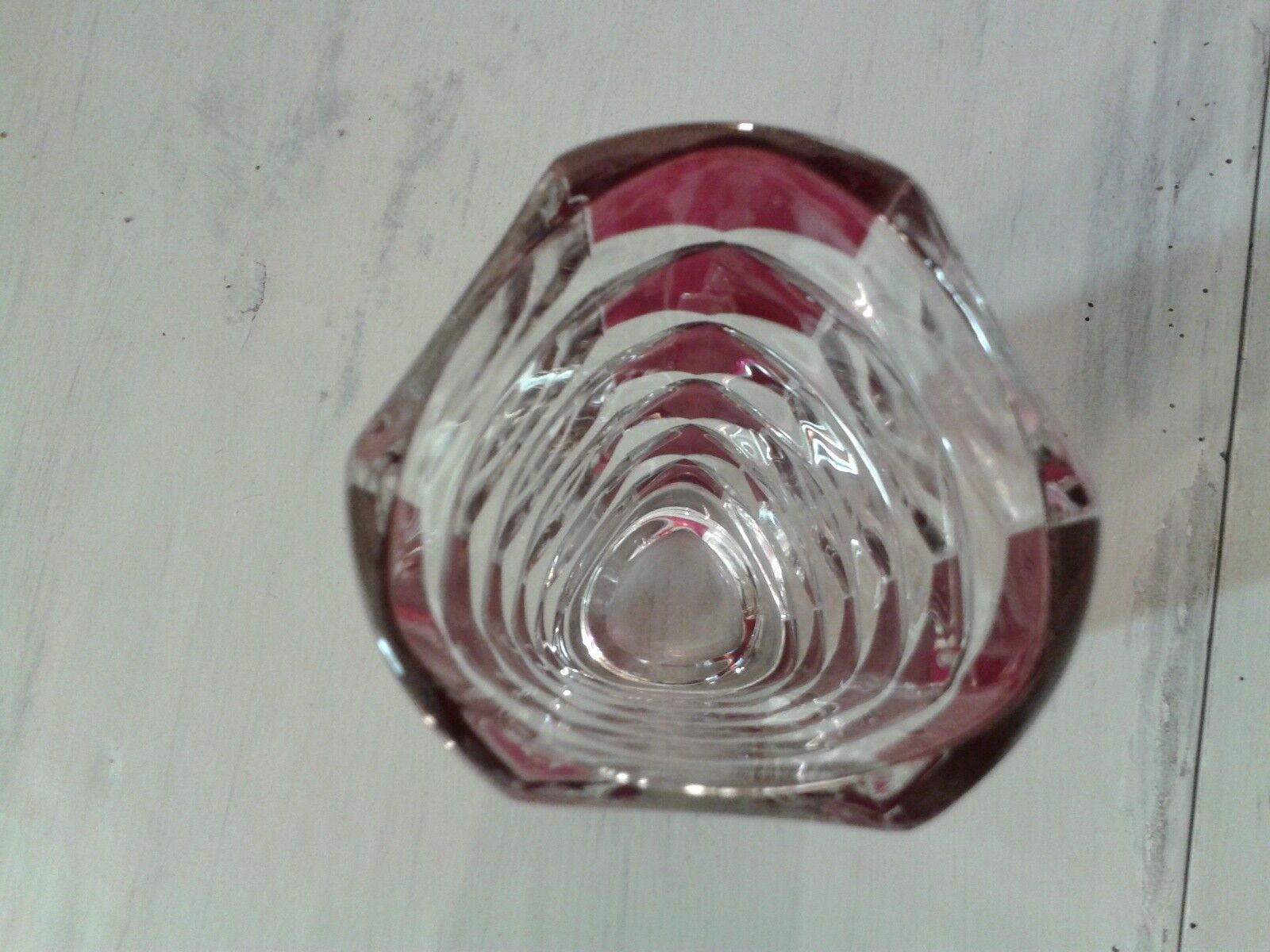 Thick red faceted glass vase