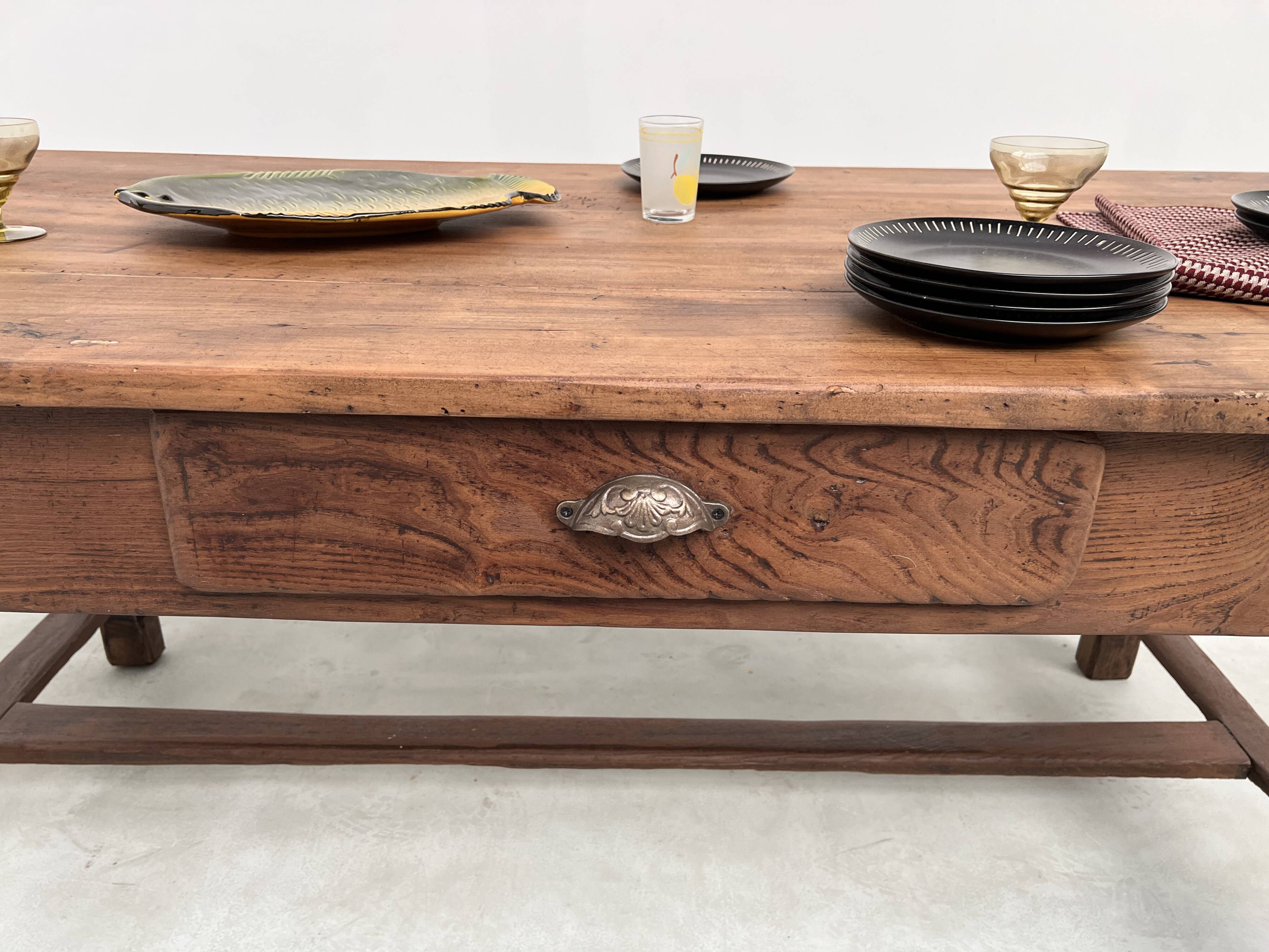 Antique work table in solid cherry and acacia