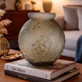 Large Art Deco vase Etaleune pressed glass – France 1930–50