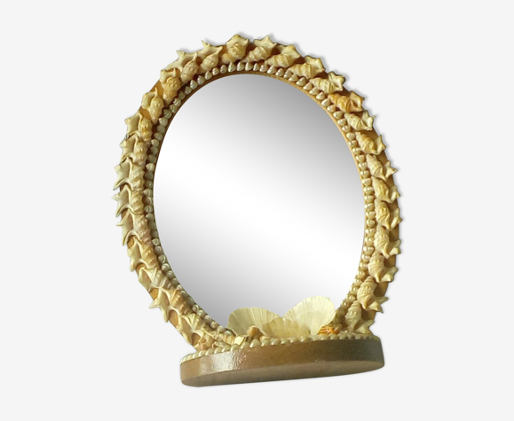 Miroir à poser en bois et coquillage