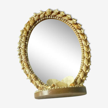 Mirror to be placed in wood and shell