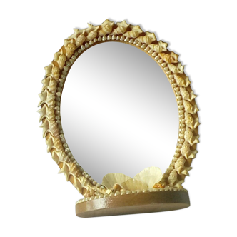 Miroir à poser en bois et coquillage