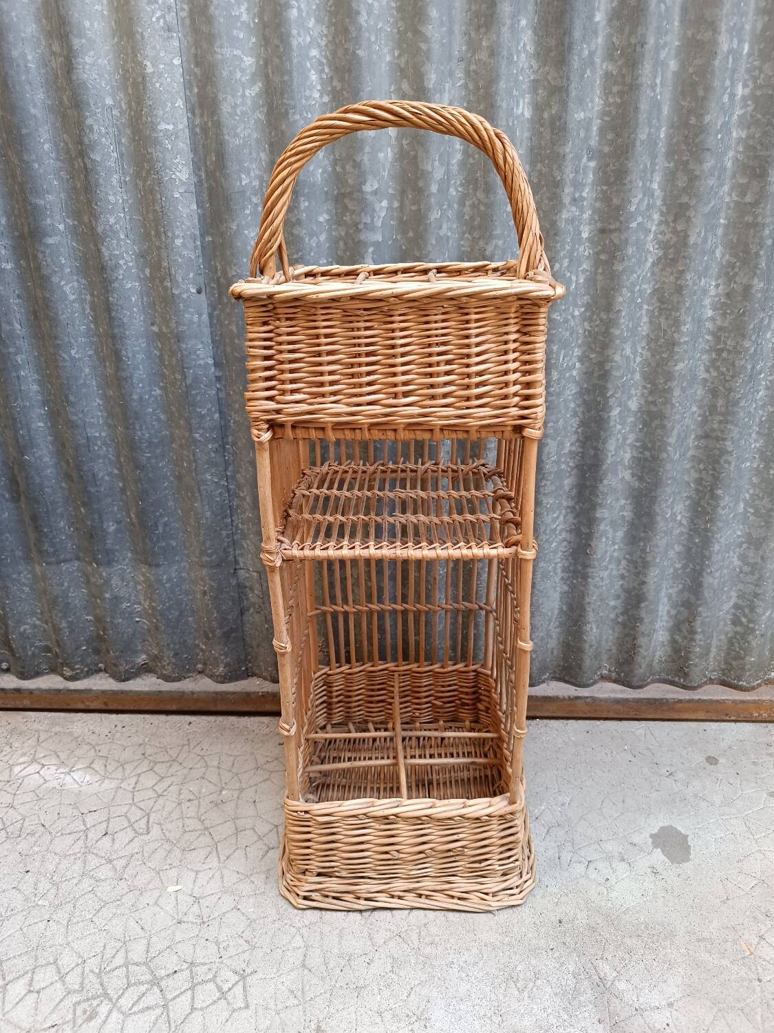 Vintage wicker bar basket bottle holder