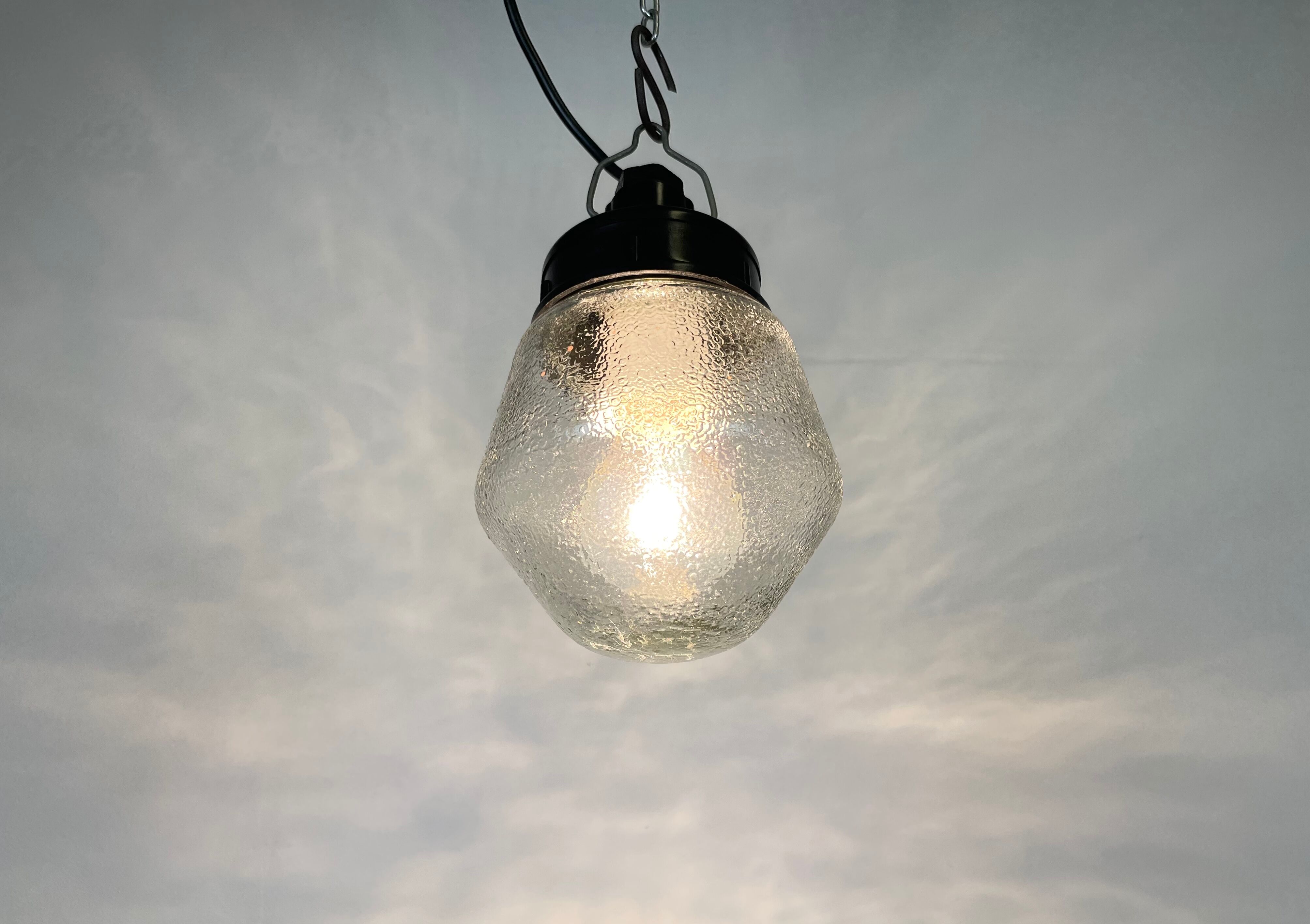 Industrial Bakelite Pendant Light with Frosted Glass, 1970s