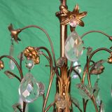 19th-century French gilt bronze chandelier featuring brass flowers and