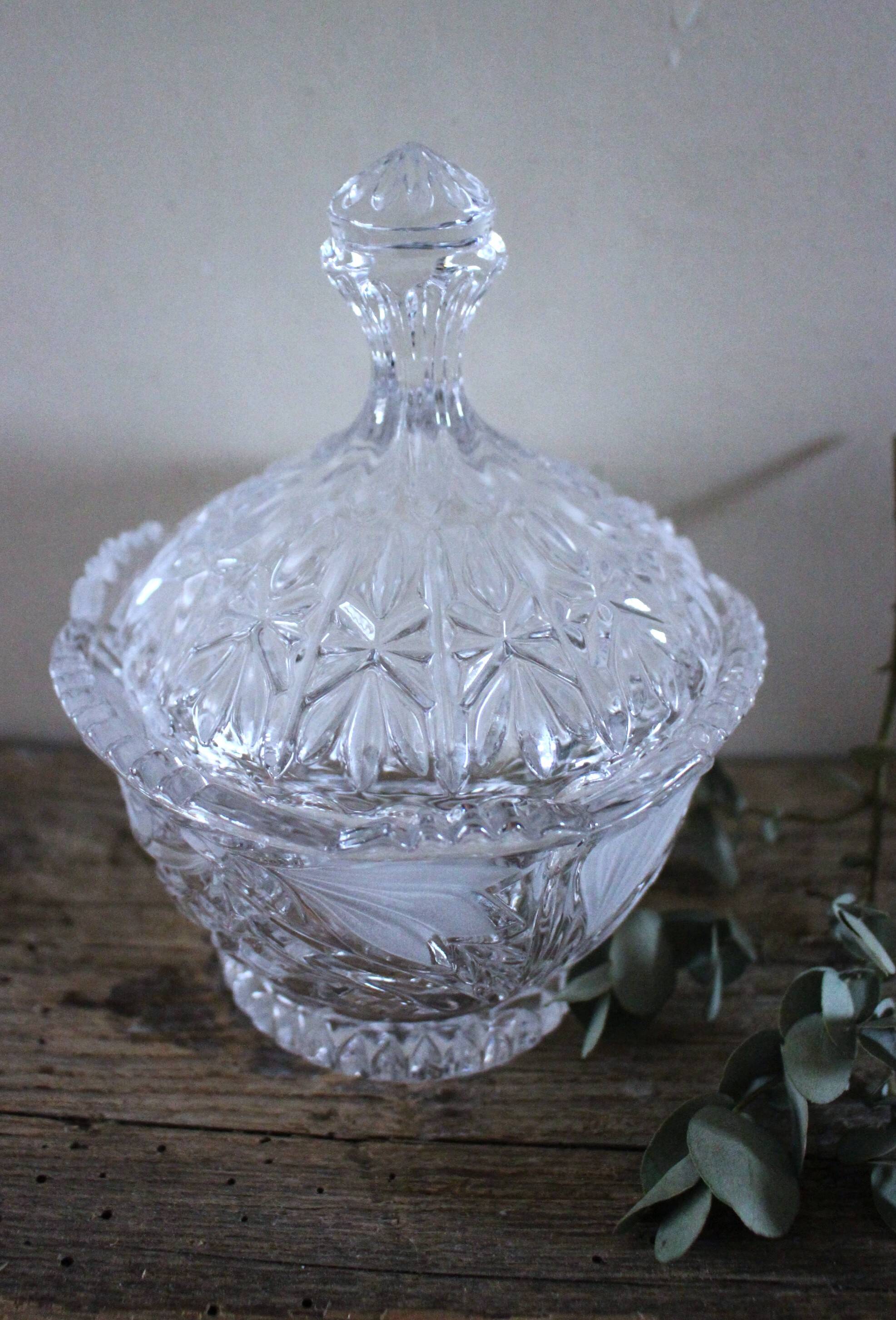 Cut glass vintage leaf design sweet jar