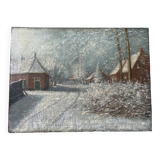Snowy landscape, oil on panel