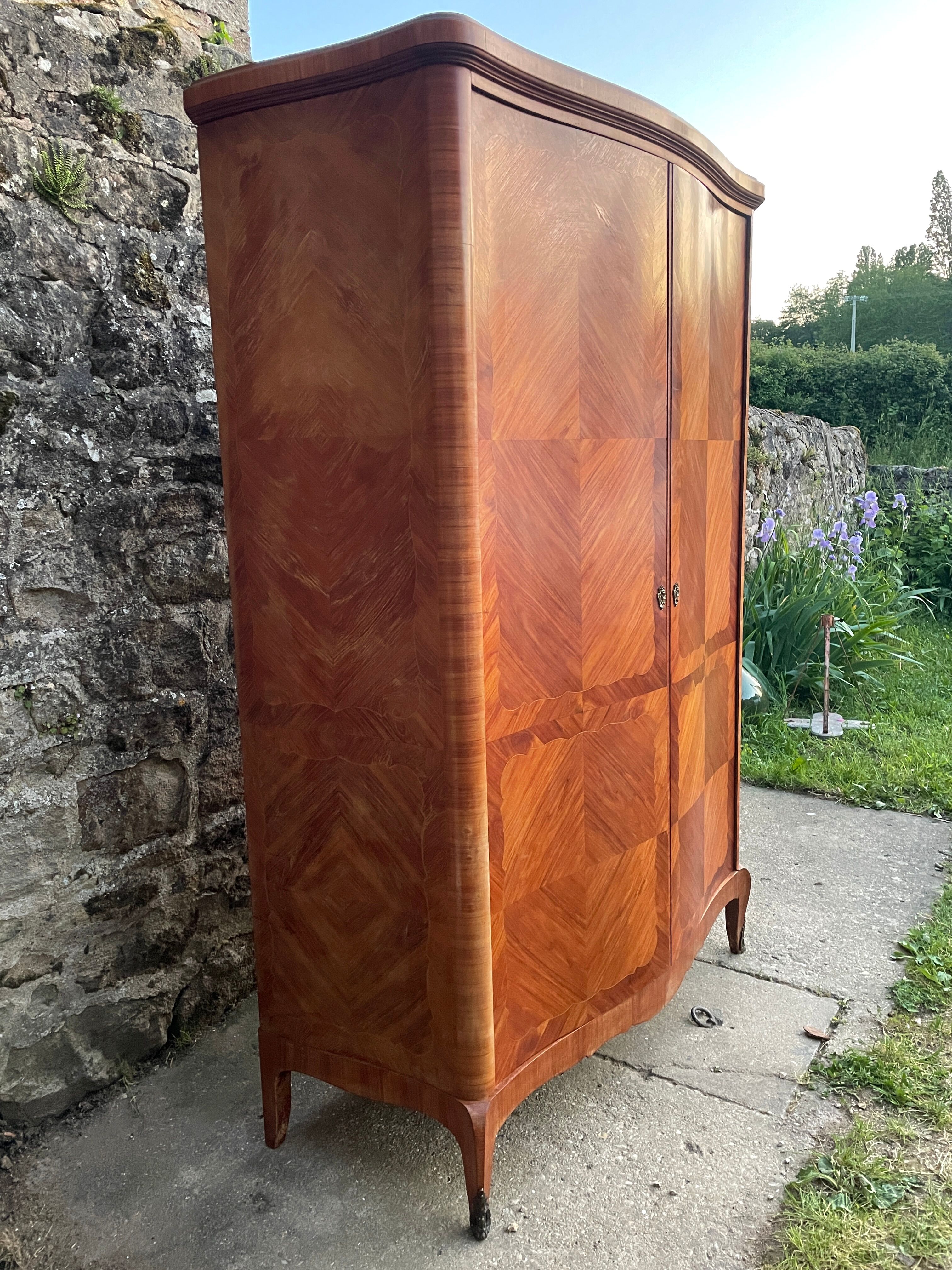 Wardrobe linen Louis XV marquetry matt rosewood