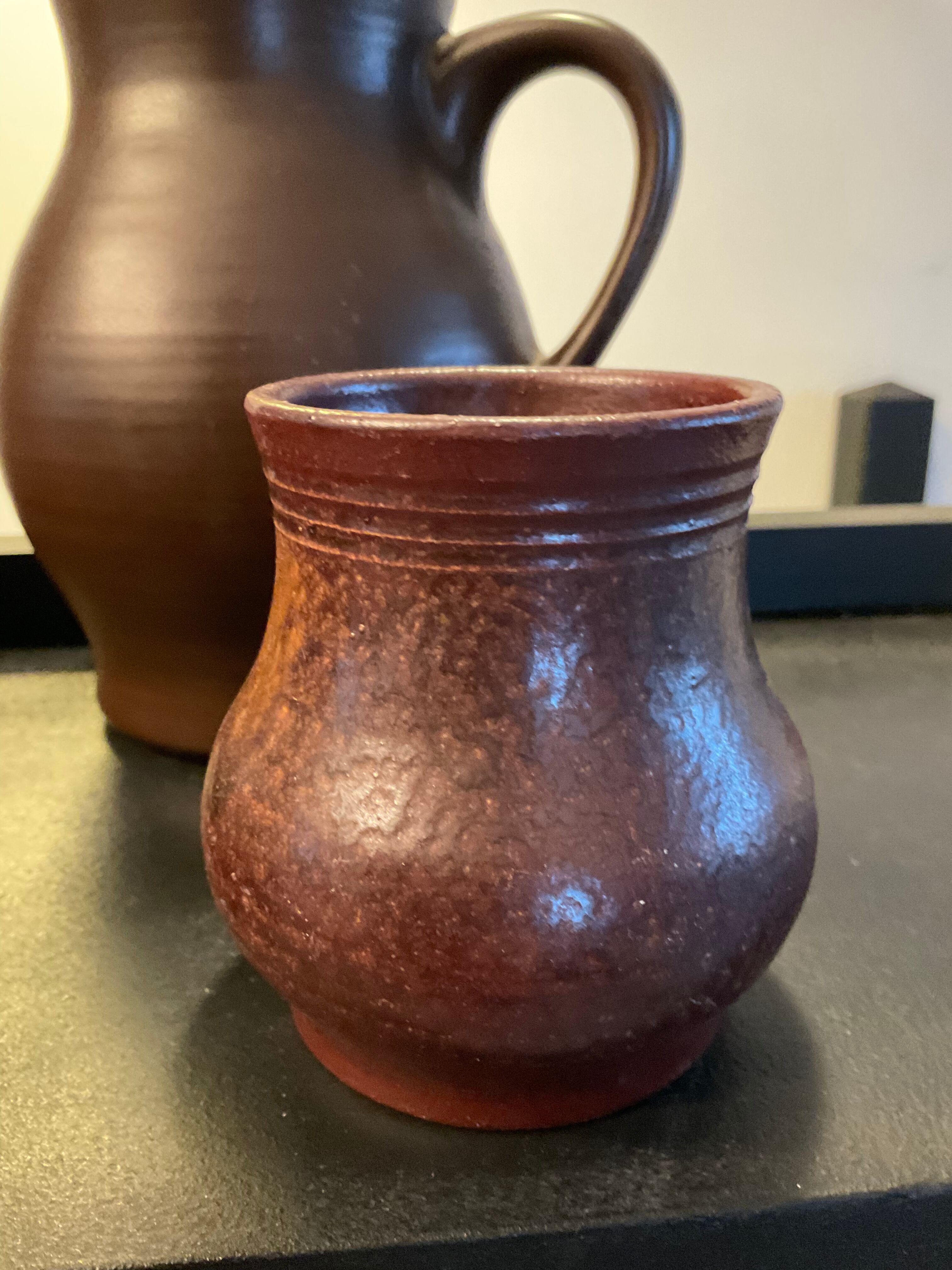 Series of 5 vintage brown ceramic vases