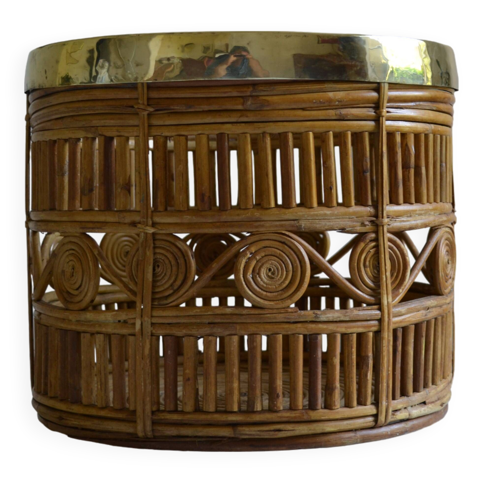 Bamboo and brass basket circa 1960 italy
