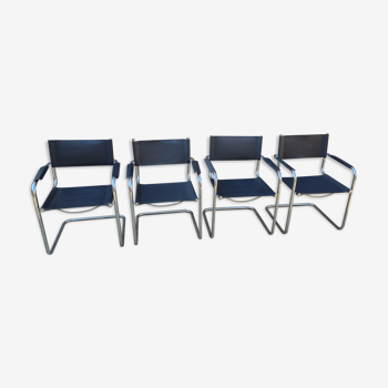 Série de 4 fauteuil cuir et chrome années 70