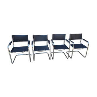 Série de 4 fauteuil cuir et chrome années 70