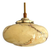 Art Deco Suspension with Beige Glass Shade and Twisted Stem - circa 1920-1930