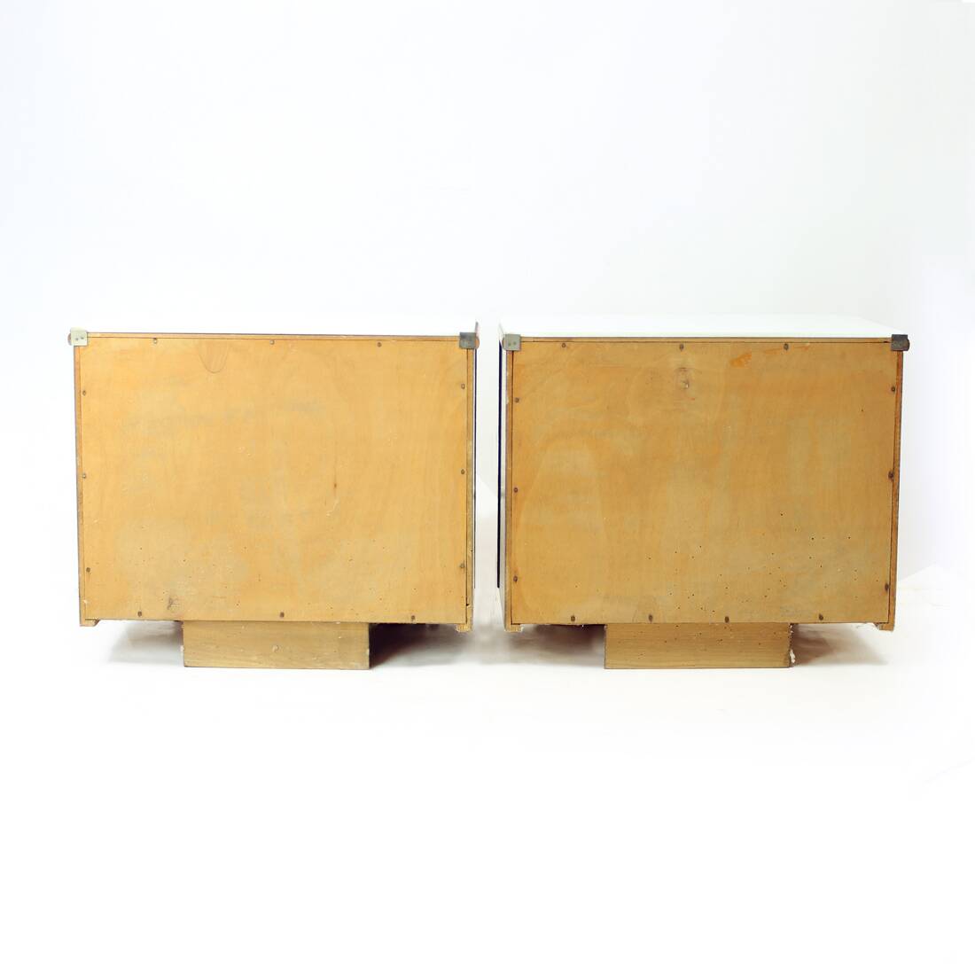 Classical Bedside Tables In Walnut And White Glass, Czechoslovakia 1960s