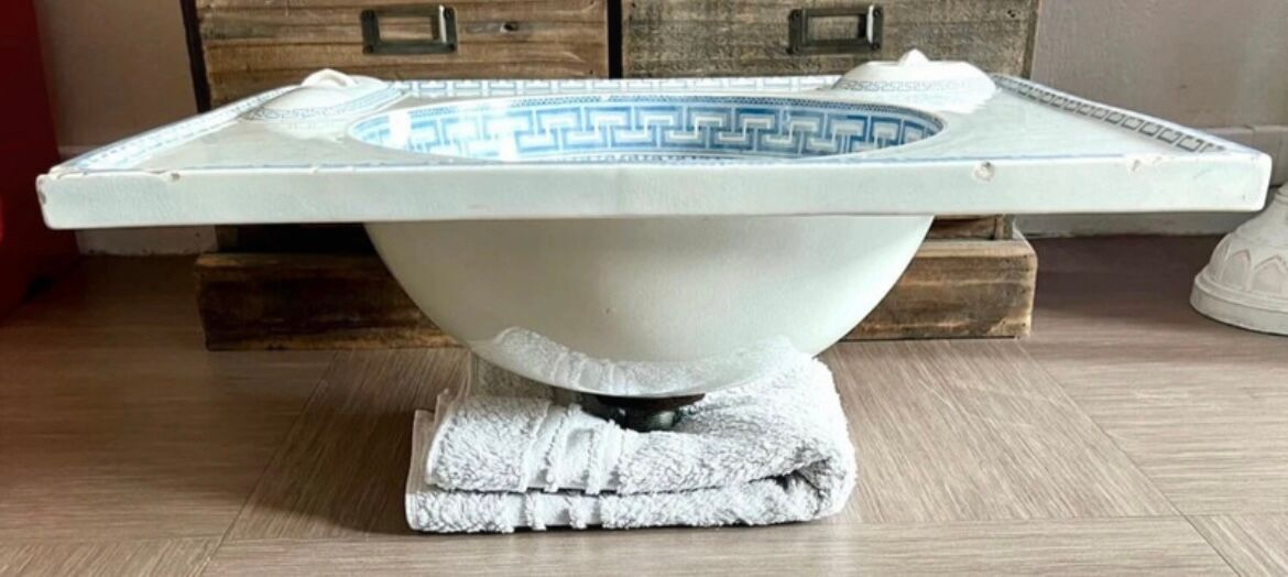 Vintage Blue Decorated Porcelain Washbasin