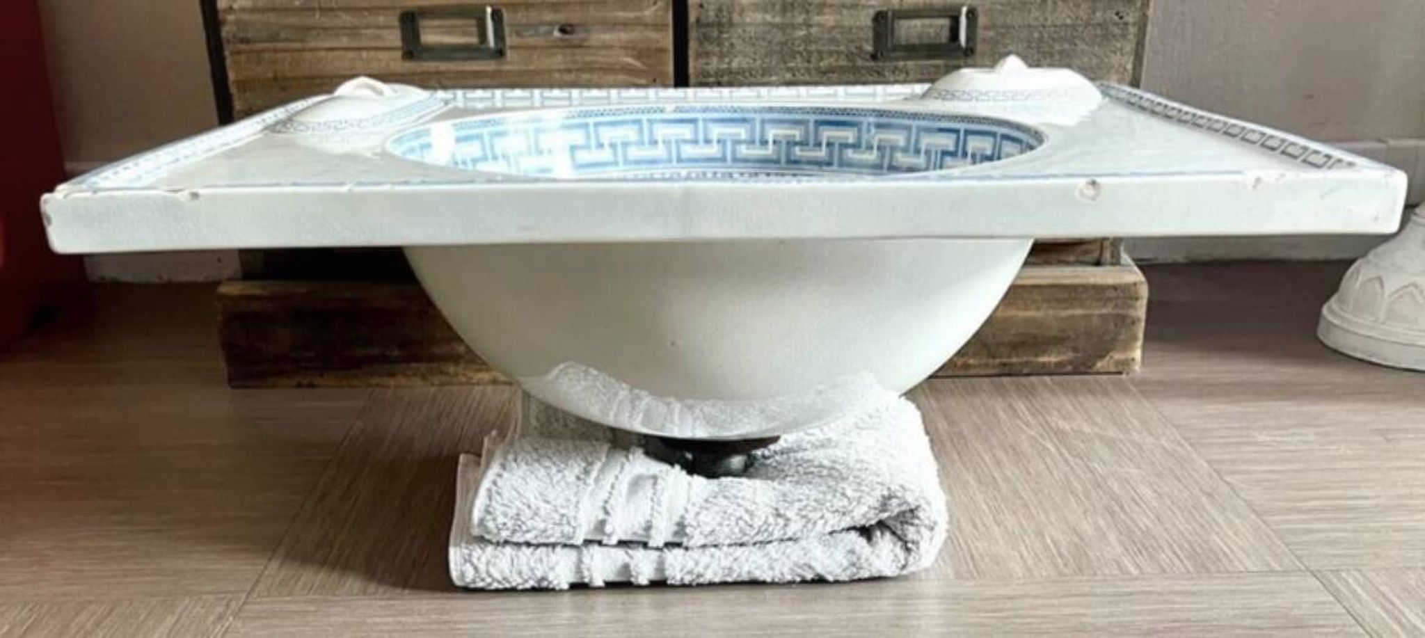 Vintage Blue Decorated Porcelain Washbasin