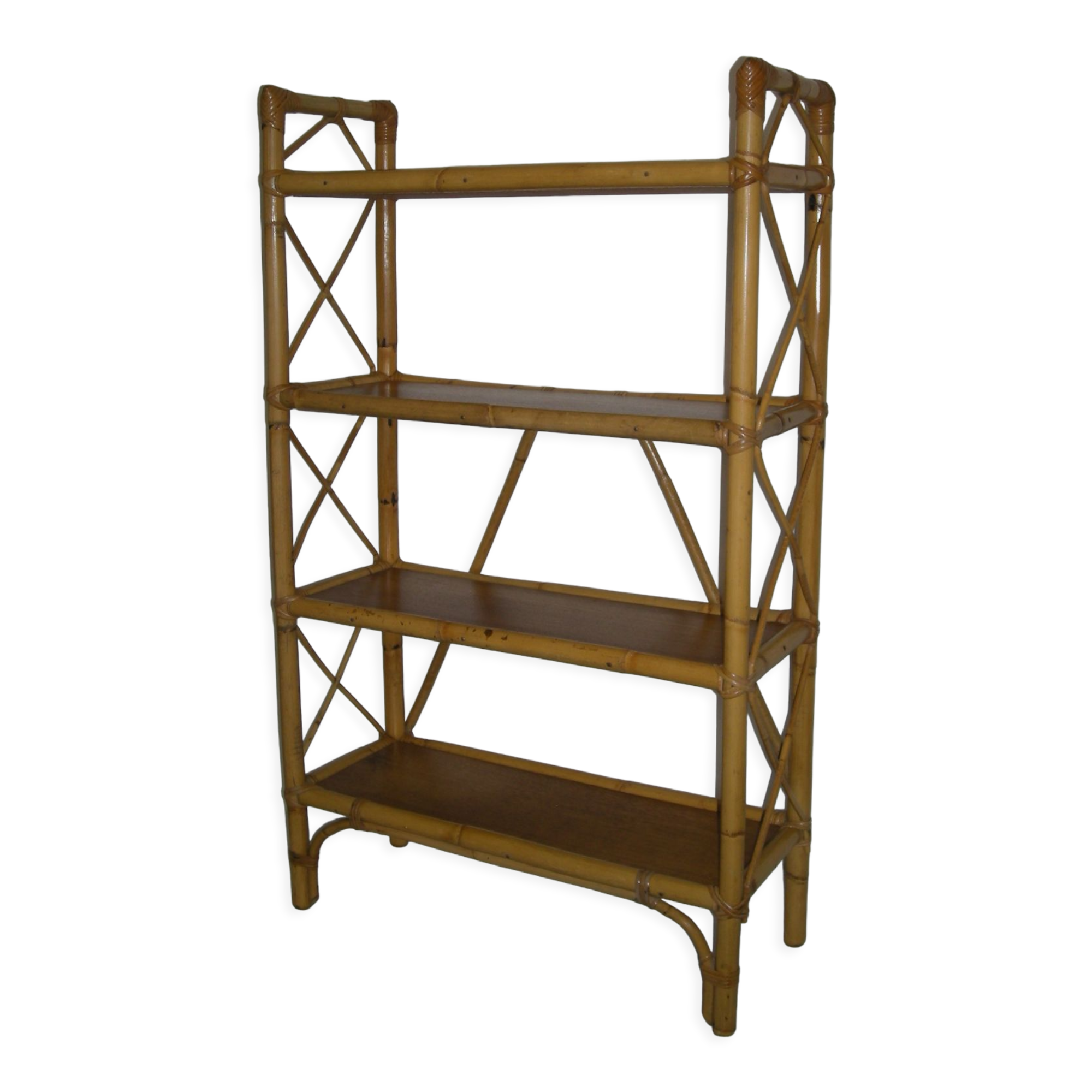 Rattan bamboo shelf on feet from the 50s 60s