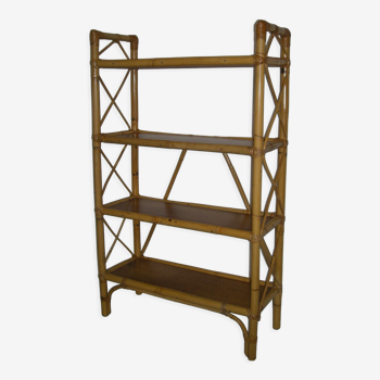 Rattan bamboo shelf on feet from the 50s 60s
