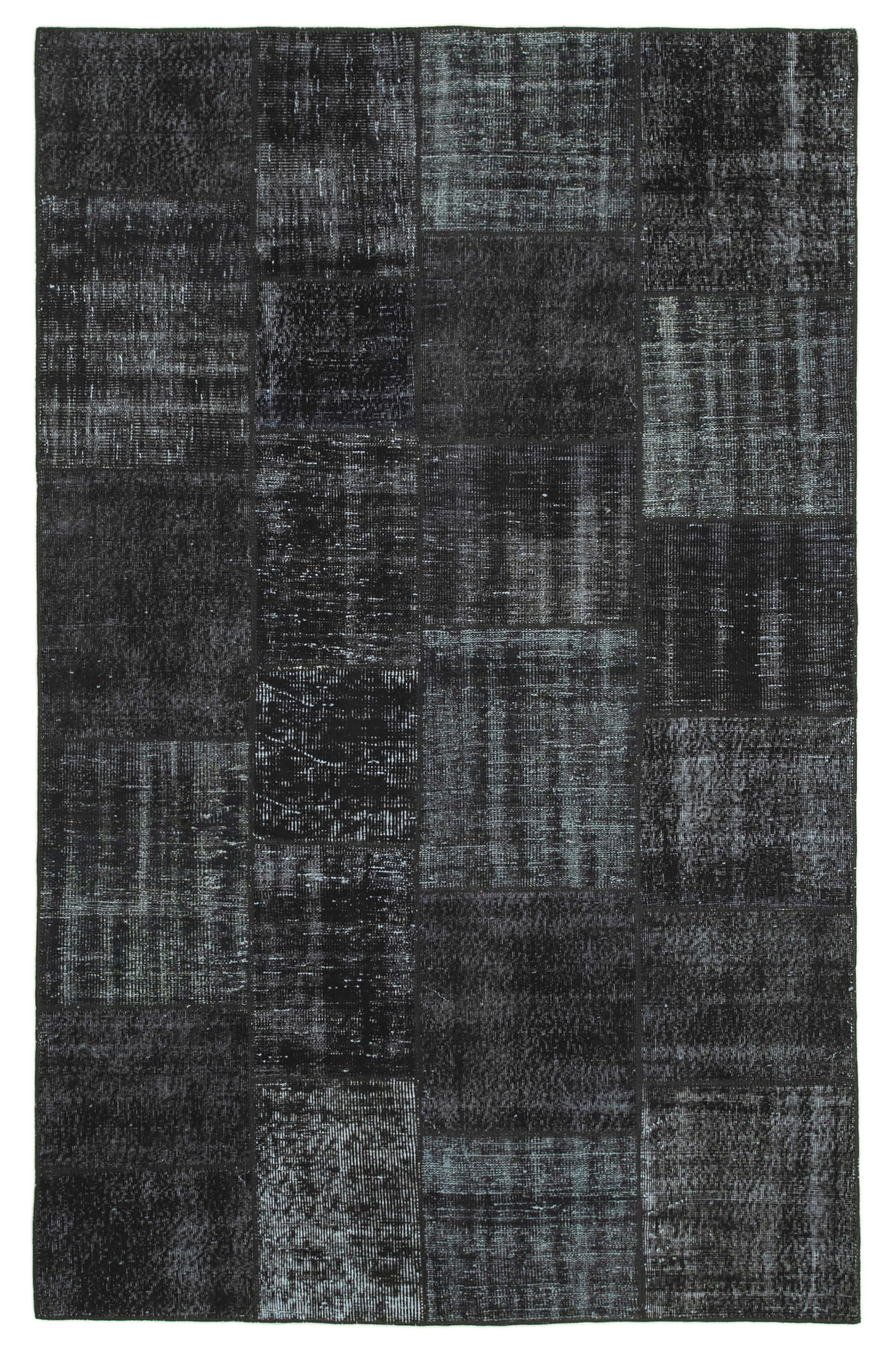 Handwoven oriental overdyed 192 cm x 300 cm black patchwork carpet
