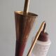 Scandinavian 3-arm chandelier, teak, brass and 1960 glass