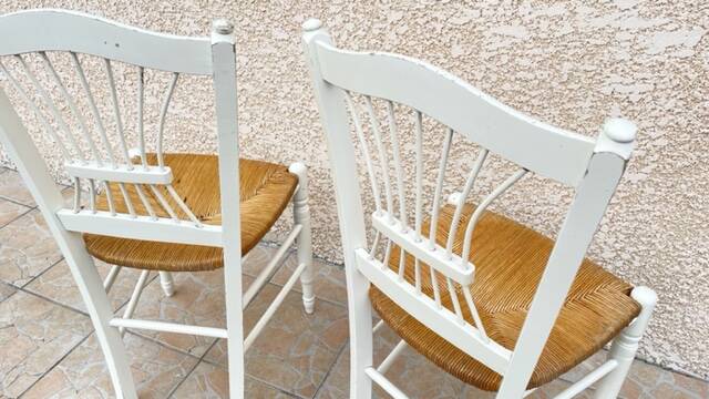 Pair of Vintage WHITE Straw CHAIRS