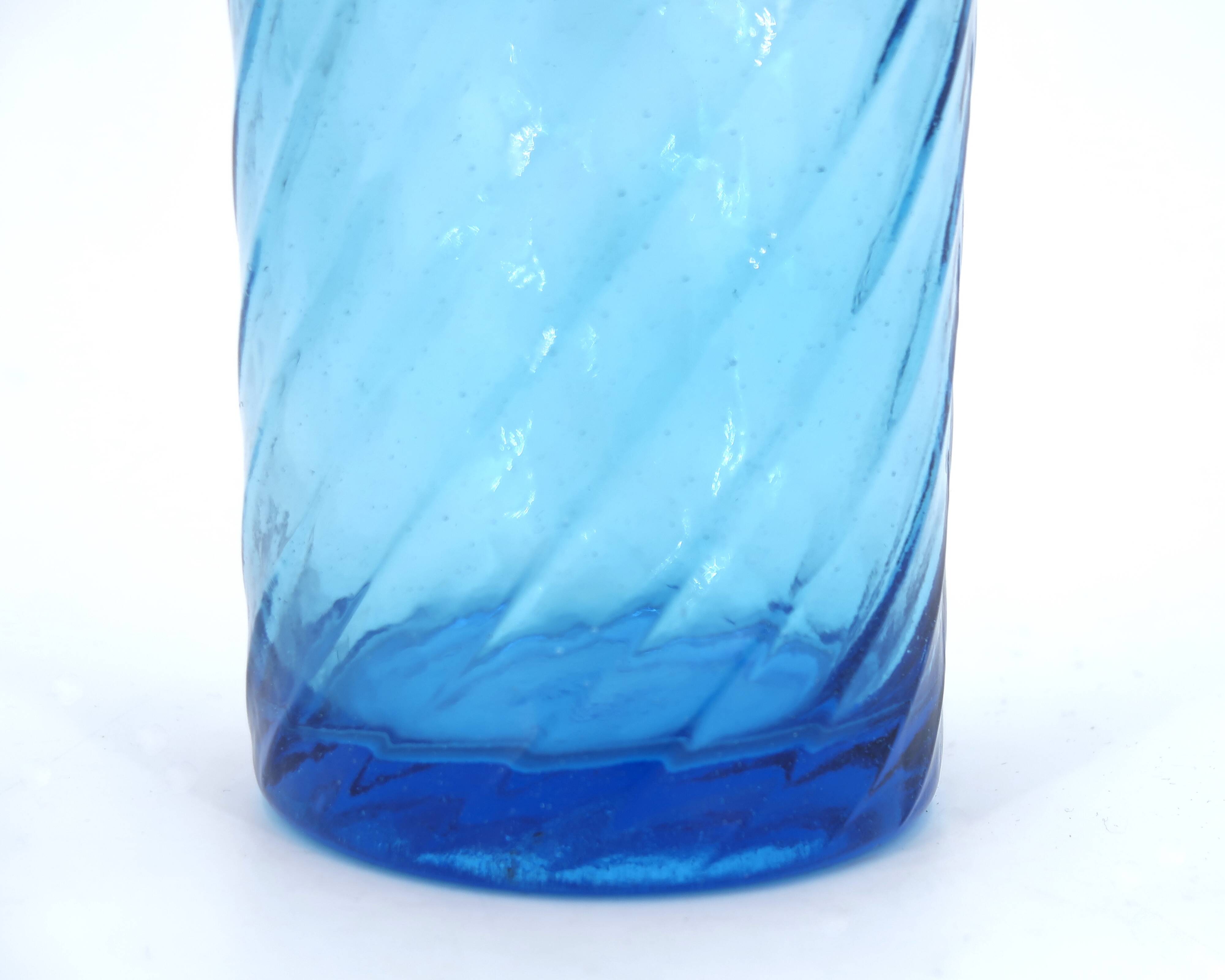 Empoli blue glass carafe with grooves, 60s bottle