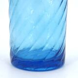 Empoli blue glass carafe with grooves, 60s bottle