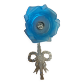 Applique style art déco en verre bleu dépoli et support métal argenté