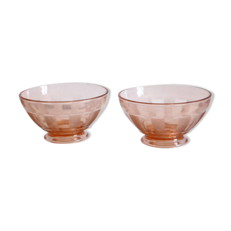 Pair of pink glass bowls