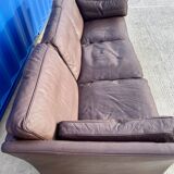 Danish brown leather three seater sofa