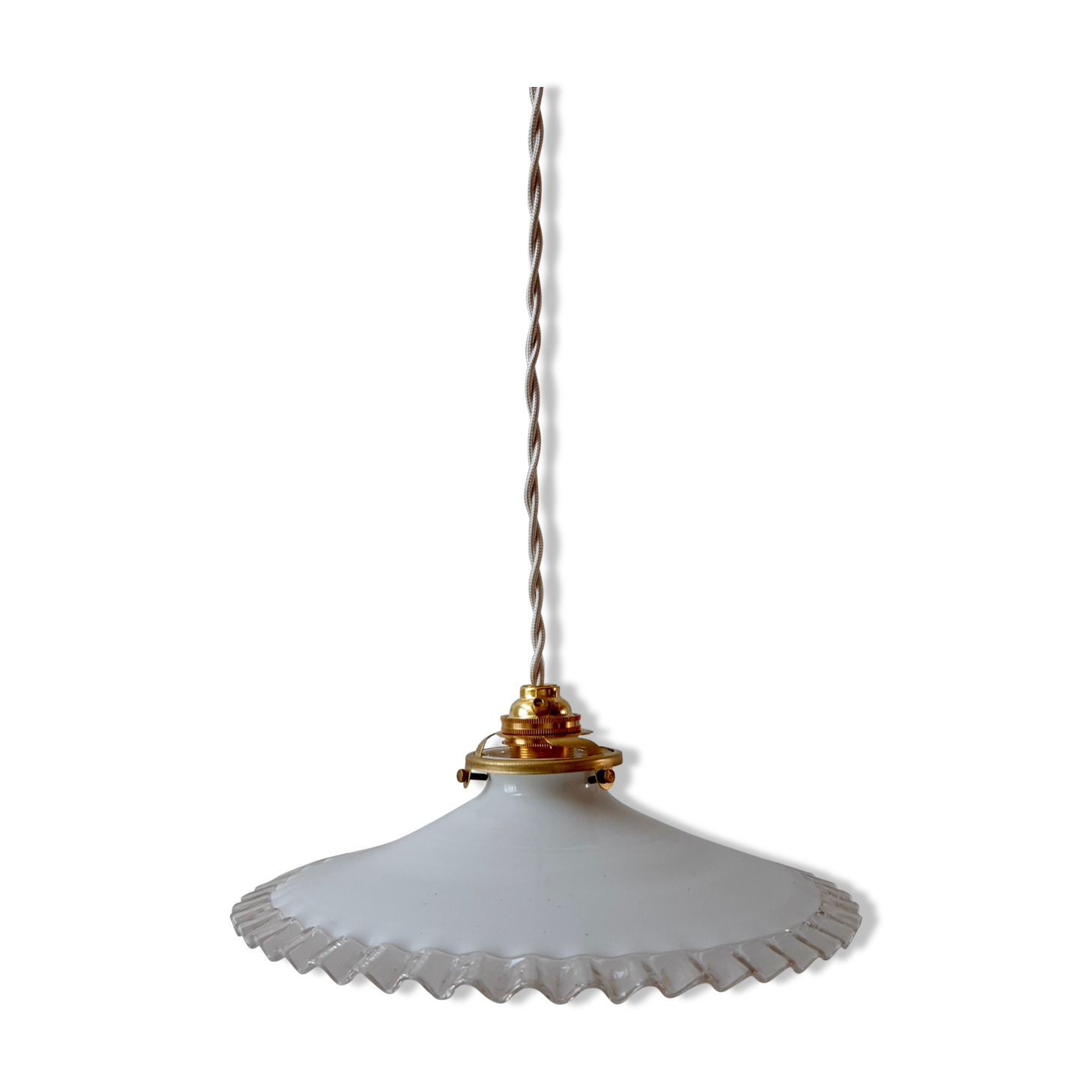 Suspension in white and transparent toothed opaline early twentieth century