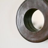 Lancel mirror, leather and wood, France 1960s