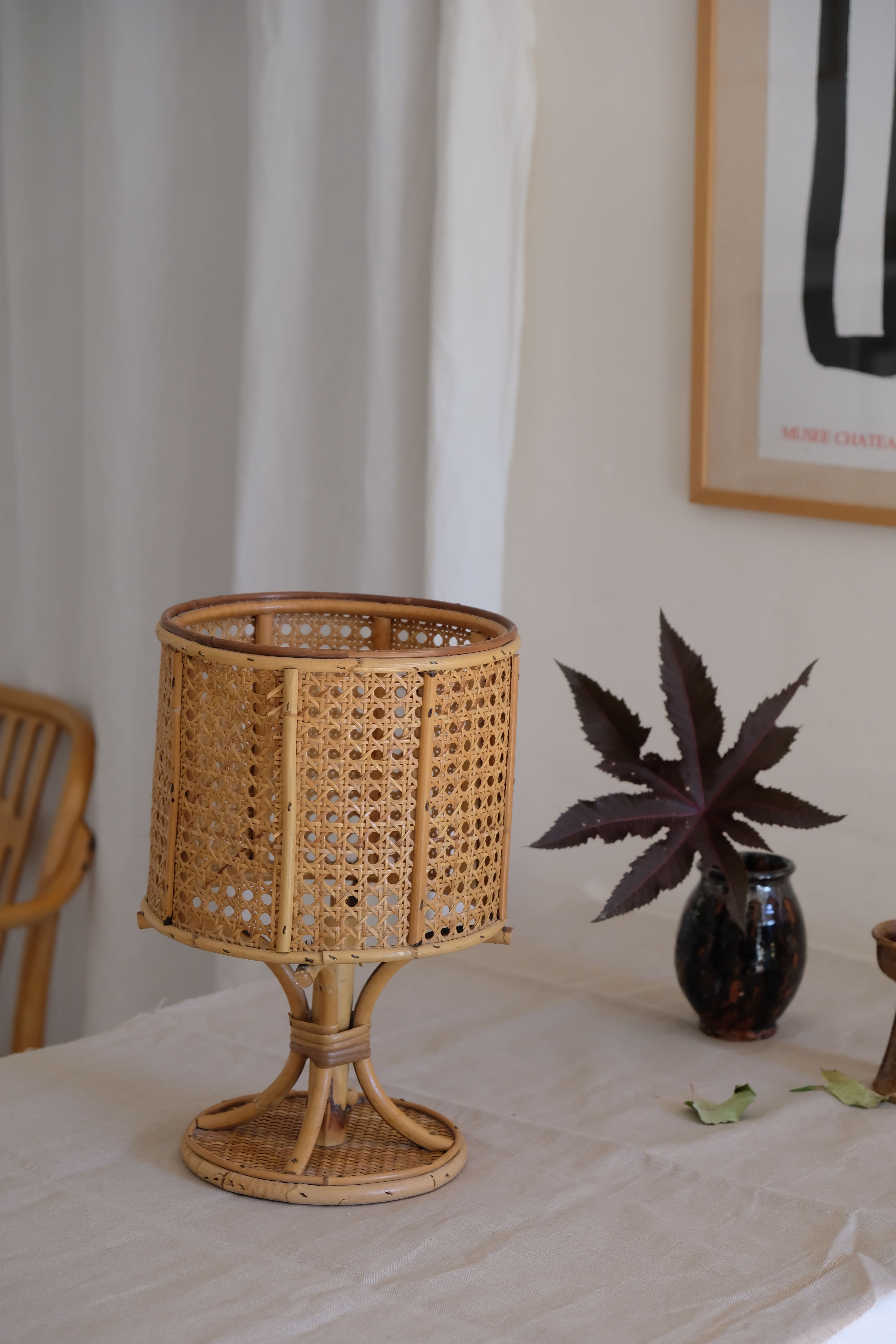 Rattan table lamp 50s piece signed