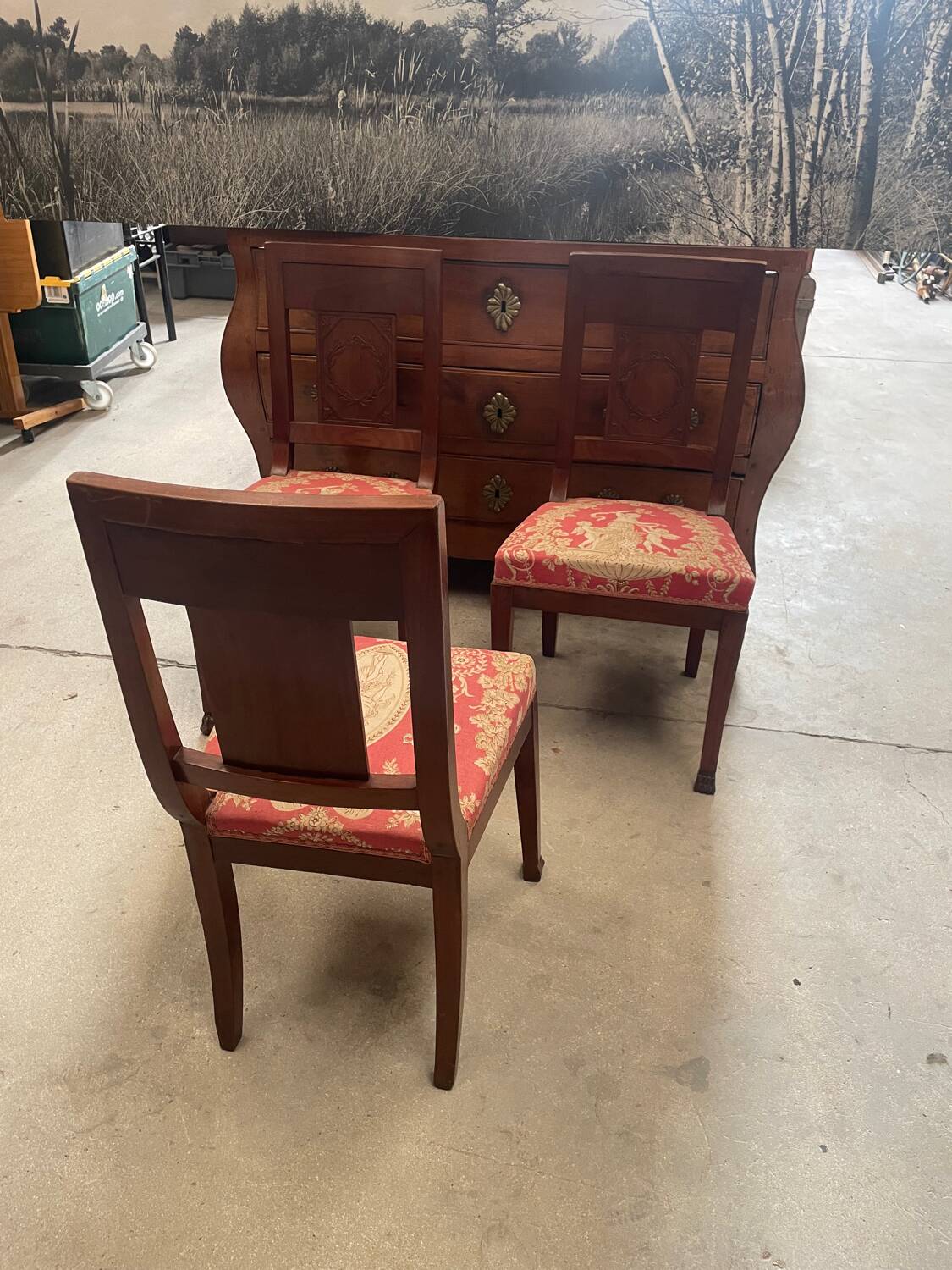 set of three antique Empire-style chairs.