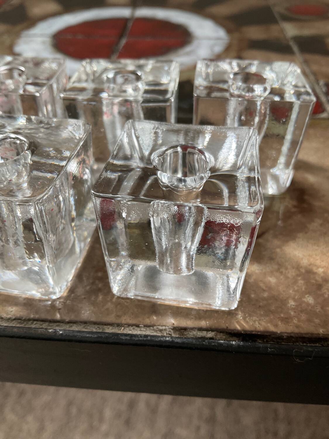 Series of 6 vintage cube candlesticks in molded glass