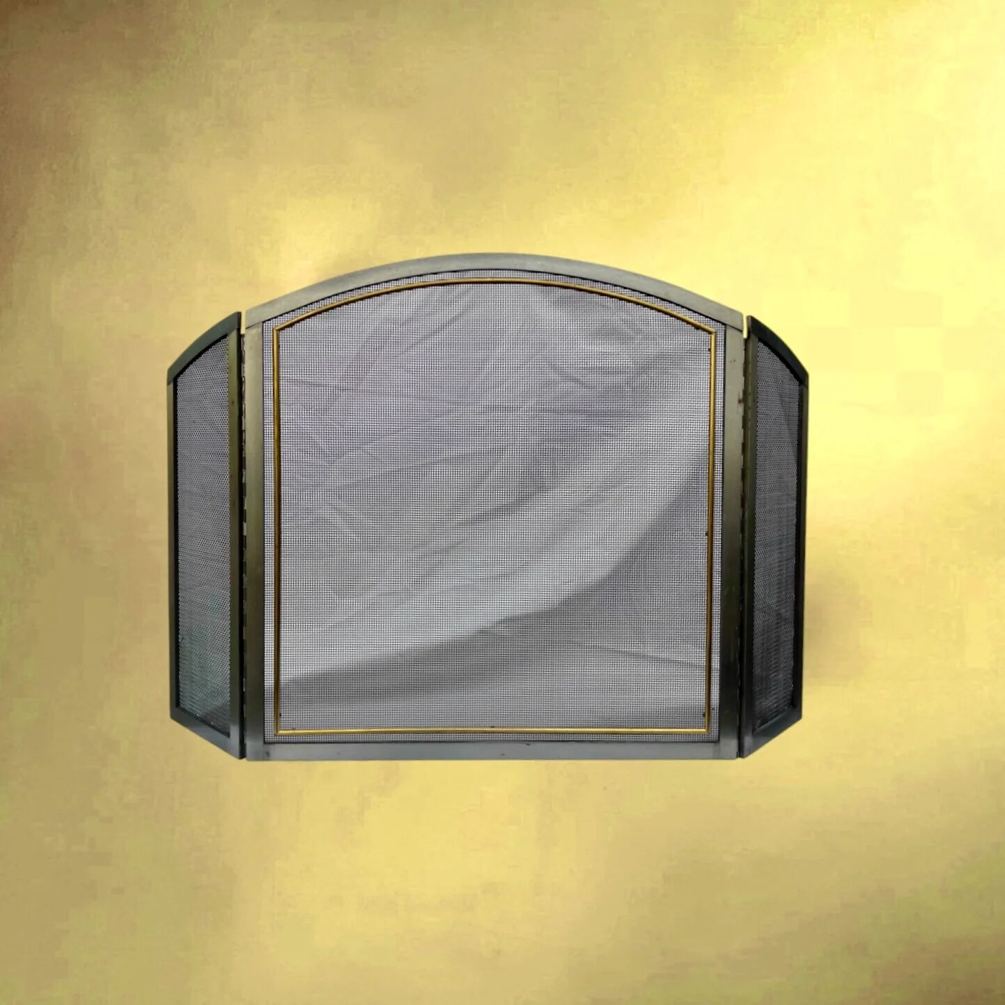Folding fireplace screen in brushed steel and gilded brass – 1960s