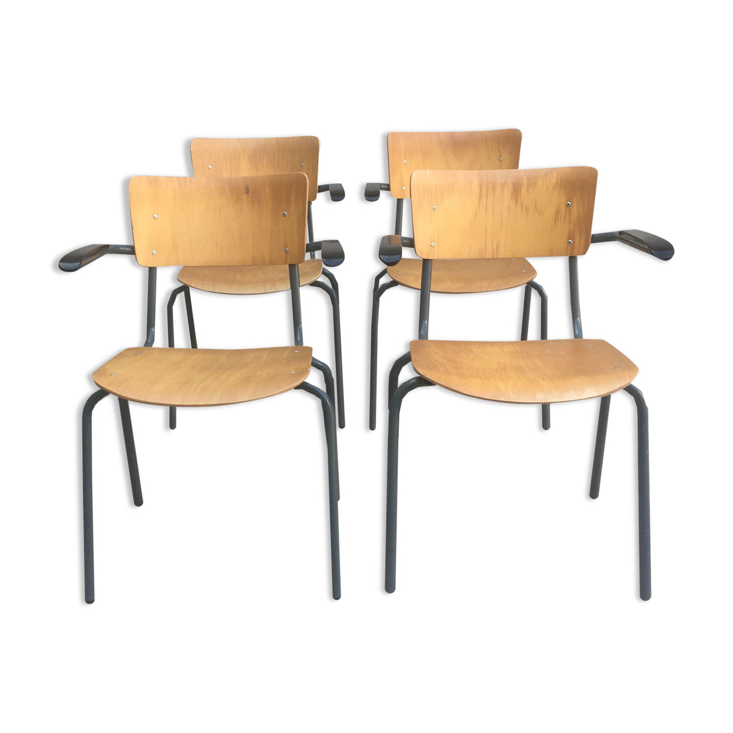 Set of 4 vintage chairs with armrests